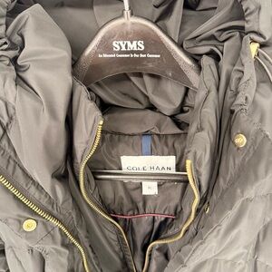 Cole Haan Black Quilted Down Filled Winter Hooded Long Coat Size PL